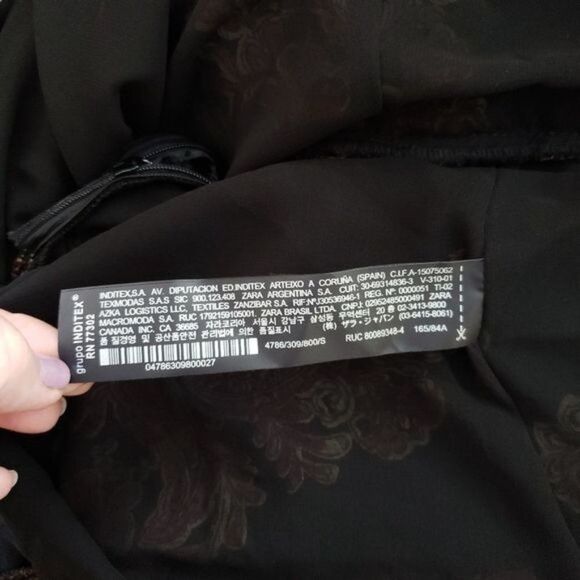 Zara Velvet Trim Floral V-Neck Ruffle Trim 3/4 Sleeve Dress Women's Size Small - Picture 12 of 15